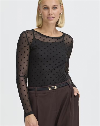 Fransa - FRDeta Langærmet Mesh Bluse - Black Dots